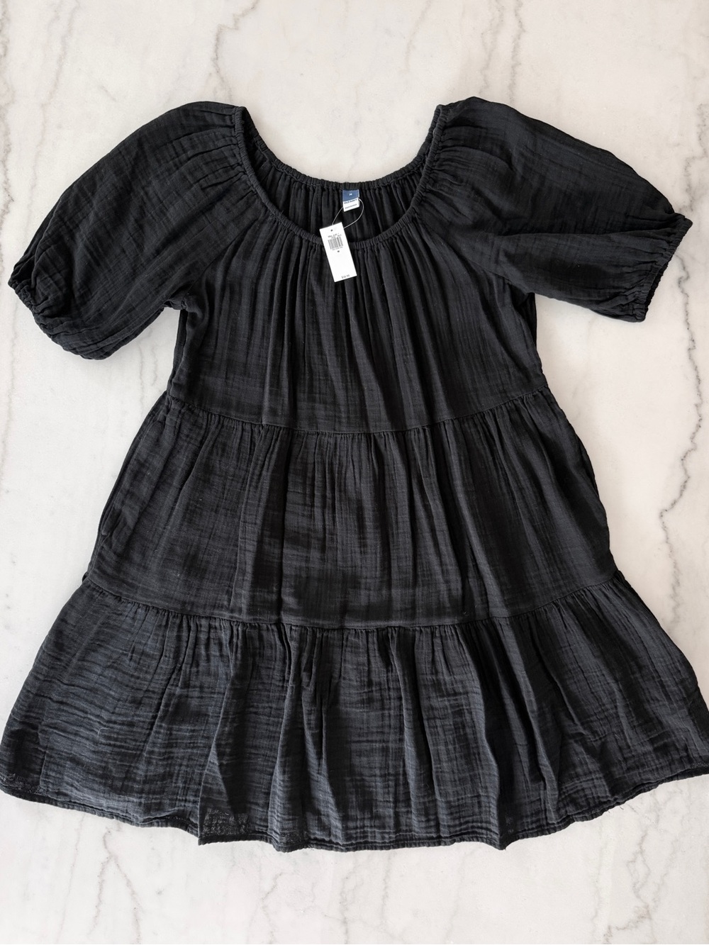 Old Navy Black Gauze Scoop Neck Midi Dress with pockets
